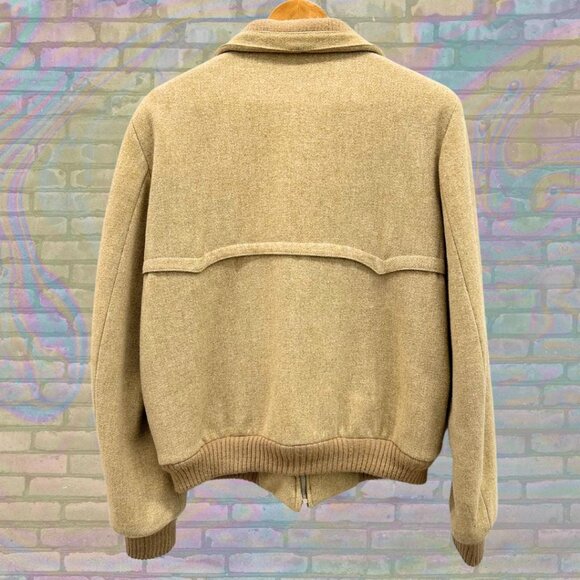 Vintage 80s George Richards Wool Jacket, Tan Zip-Up Coat Size Large - Picture 2 of 6